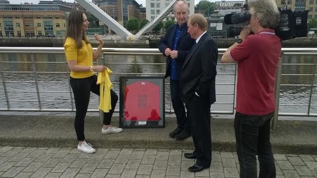 Beth Bate with the press