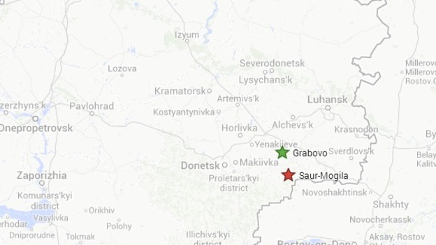 Grabovo, in green, is the scene of the MH17 crash.