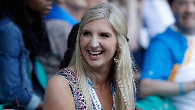 Former swimmer Rebecca Adlington enjoying herslef at the 2014 Commonwealth Games opening ceremony.