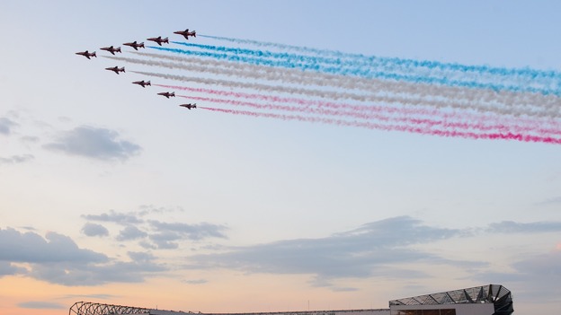The Red Arrows fly over Celtic Park