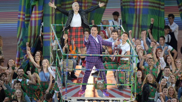 Openly gay singer John Barrownman performing during the opening ceremony.