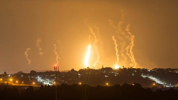 Flares light up the sky in Gaza where fighting is still raging after 16 days.