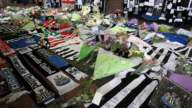Tributes are placed for Newcastle fans John Alder and Liam Sweeney.