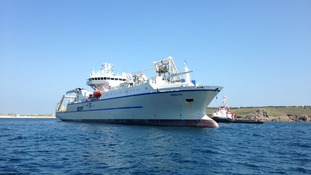 The cable ship Resolute is moored off the island of St Mary's