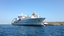 The cable ship Resolute is moored off the island of St Mary's