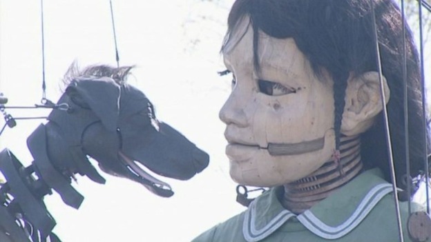 Little girl giant with Xolo the dog