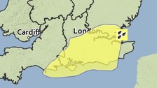 Yellow warning issued for Essex, Hertfordshire and Bedfordshire this afternoon