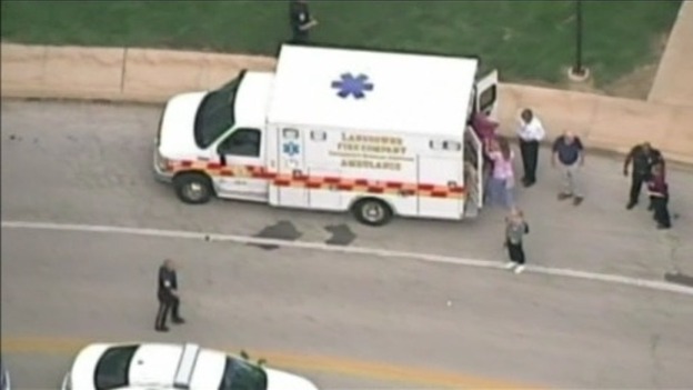 An ambulance at the sce in Delaware, Pennsylvania.
