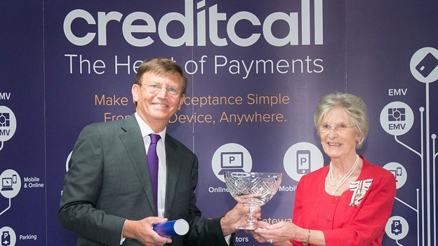 Mrs Mary Prior MBE JP, Her Majesty’s Lord-Lieutenant of Bristol presents Creditcall CEO Peter Turner with Queens Award for International Trade 2014