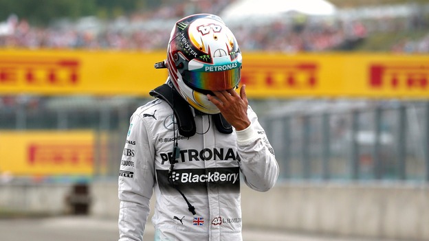 Lewis Hamilton after his car caught fire at the Hungarian F1 Grand Prix.