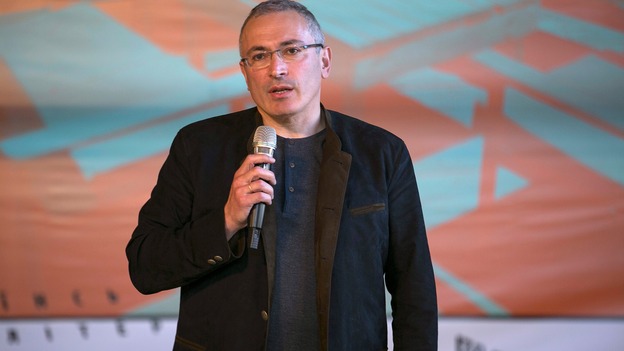 Mikhail Khodorkovsky speaking in Donetsk, Ukraine, in April.