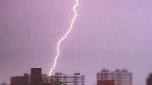 Lighting strikes in Hove, Sussex, as storms hit the south coast.