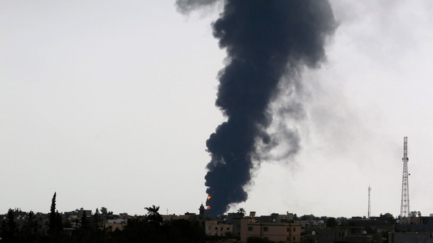 Smoke rises in the sky near Tripoli