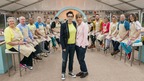 The Great British Bake Off Sue Perkins (centre left) and Mel Giedroyc (centre right), in front of the twelve new contestants.
