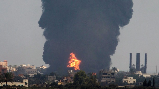 Smoke rises in the central Gaza Strip this morning.