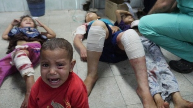 ITV News saw children in distress after a shell hit a UN school in Beit Hanoun last week.
