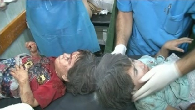 Children injured in the attack on the UN school sheltering those fleeing their homes.