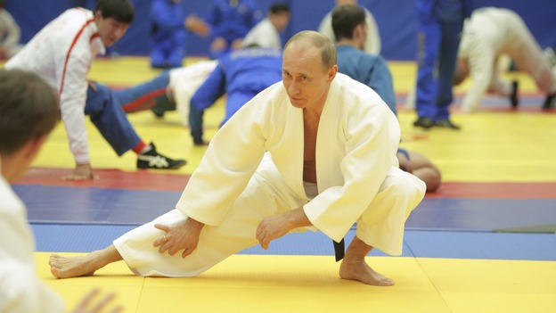 Prime Minister Putin taking part in a judo training session at the Moscow sports complex St Petersburg in 2010.