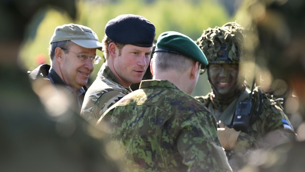 Prince Harry meets Estonian troops in Sangaste in May.
