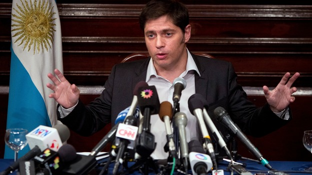 Argentina's economy minister Axel Kicillof speaks to the media at a press conference at the Argentine Consulate in New York on Wednesday.