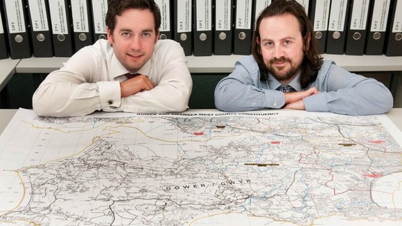 Ben Whitestone and Matt Redmond with map of proposed Swansea West & Gower constituency