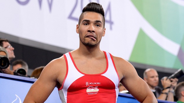 England's Louis Smith after his pommel horse routine at the Commonwealth Games.
