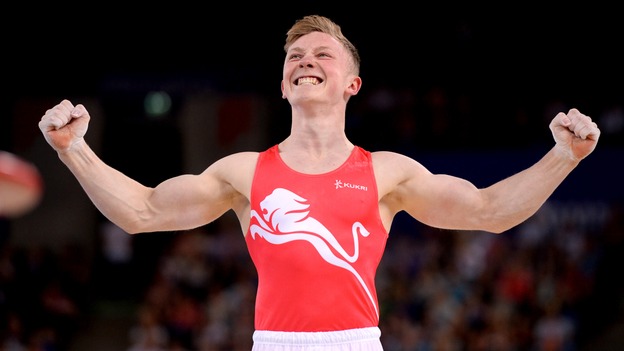 England's Nile Wilson who won gold in the horizontal bars final.