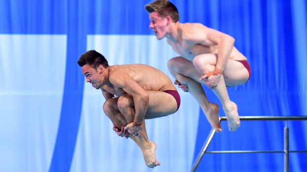 Tom Daley and James Denny finished second in the synchronised men's finals.