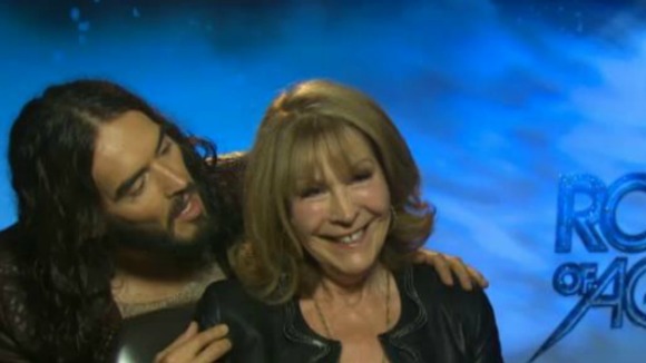 Russell Brand brought along his mum to an interview while promoting his new film.