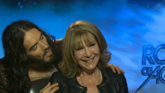 Russell Brand brought along his mum to an interview while promoting his new film.