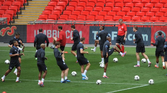 England manager Roy Hodgson studies his squad.