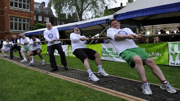 The Lords' tug-of-war team were defeated, despite their best efforts.