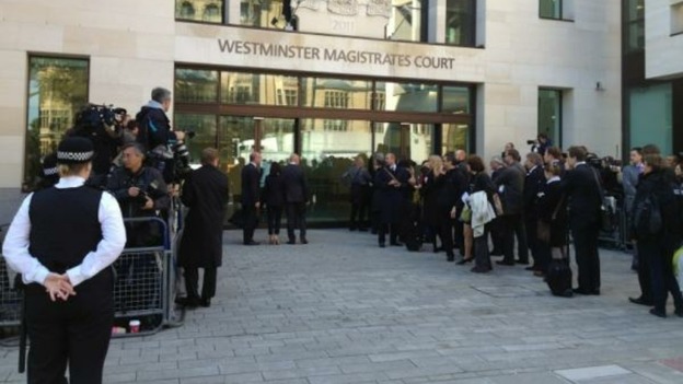 Queue of journalists waiting for Rebekah Brooks court hearing this morning
