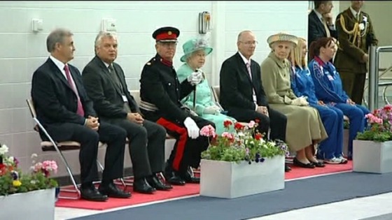 The Queen as a spectator pool-side at the East Midlands International Pool