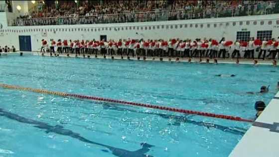 The East Midlands International Pool where the Queen was entertained by synchronised swimmers  and cheerleaders