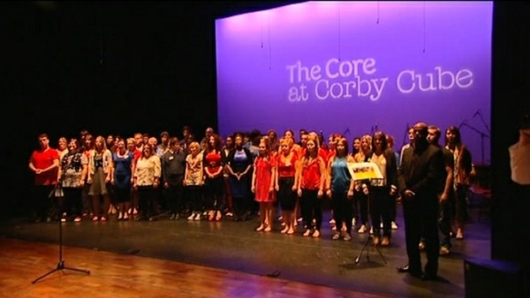 The Queen went to the Corby Cube after the swimming pool where she was entertained by a choir and dancers