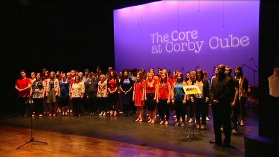The Queen went to the Corby Cube after the swimming pool where she was entertained by a choir and dancers