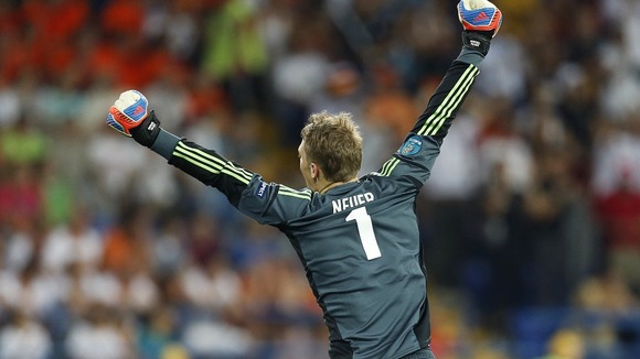 Germany goalkeeper Manuel Neuer celebrates his side's win.