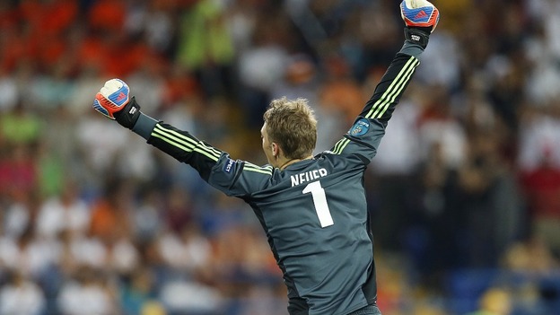 Germany goalkeeper Manuel Neuer celebrates his side's win.