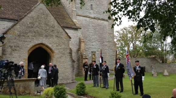 Veterans assemble outside the Fleet Air Arm church in Yeovilton