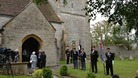Veterans assemble outside the Fleet Air Arm church in Yeovilton