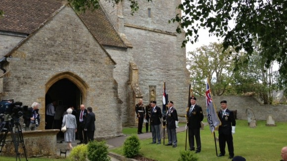 Veterans assemble outside the Fleet Air Arm church in Yeovilton