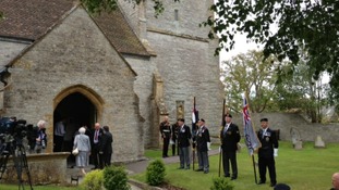 Veterans assemble outside the Fleet Air Arm church in Yeovilton