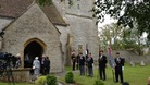 Veterans assemble outside the Fleet Air Arm church in Yeovilton