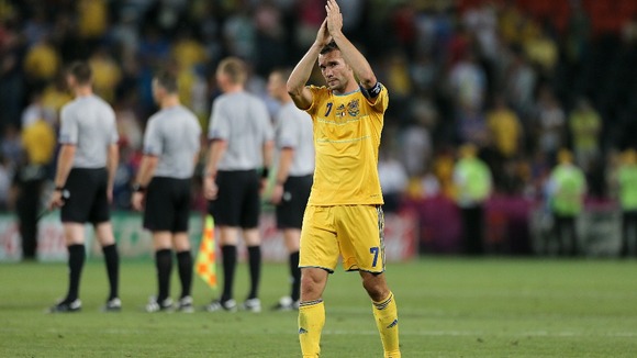Ukraine captain Andriy Shevchenko applauds