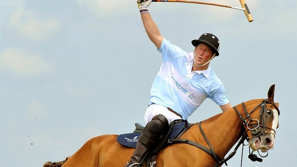 Prince Harry in action during a Polo match when he captained Sentebale against St Regis, for charity at Campinas in Brazil