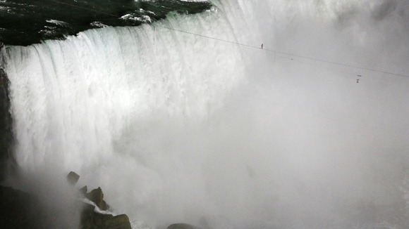 Wallenda walks over the Horseshoe Falls in Niagara Falls.