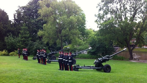 Troops firing the Queen's gun salute in York