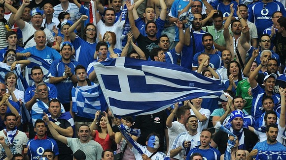 Greek fans go wild in the stadium