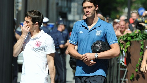 England's Andy Carroll leaves the team hotel for training.